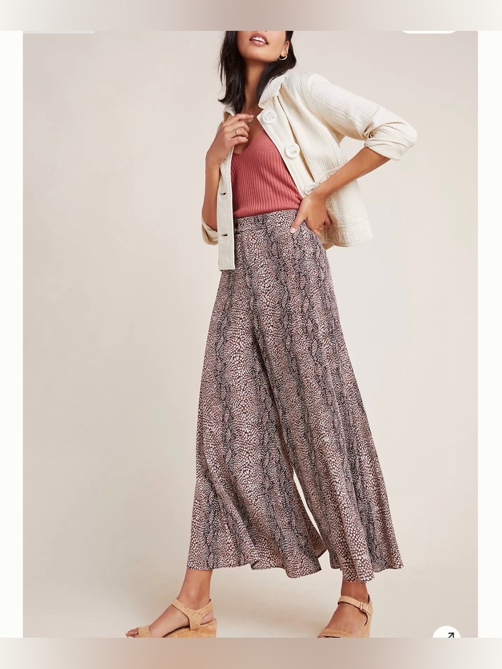 ANTHROPOLOGIE Skirted Wide Leg Snake Printed Palazzo Pants in Brown Size 6